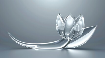 Fototapeta premium A glass flower sculpture against a gray backdrop, light reflection illuminating its petals from within