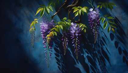 Obraz premium glycine en floraison isolé avec des fleurs sur un fond bleu