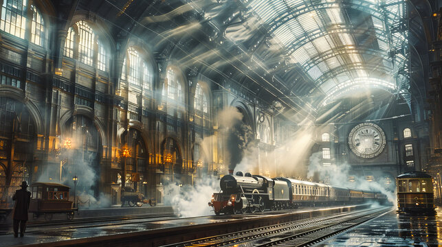 Busy train station platform in England, a hub of motion and diversity in the heart of the city