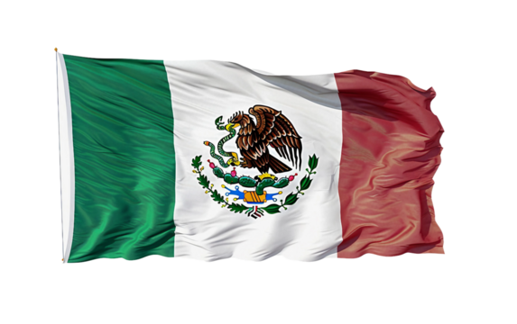 Emblem of Patriotism Waving Mexican Flag Isolated on Transparent Background PNG.
