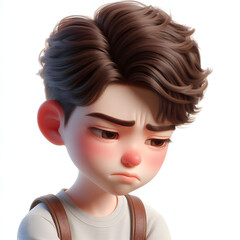 Asian cartoon character boy, young man portrait, male, Sad mood, feeling expression concept, Isolated on a white background