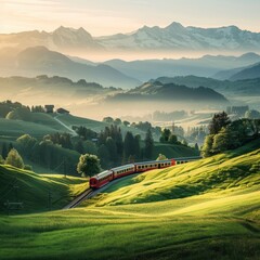 A train passing through a meadow