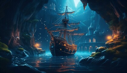 pirate ship in the night