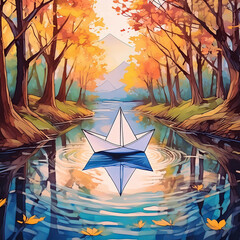 강가에 떠있는 추억의 종이배