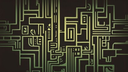 Abstract minimalist background, black and green colors, inspired by the artistic style of pre-Columbian art.	