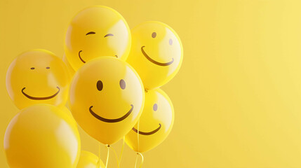 Joyful Celebration: Smiley Face Balloons on Bright Yellow Background - High-Quality 90D8C63E524B7A Style