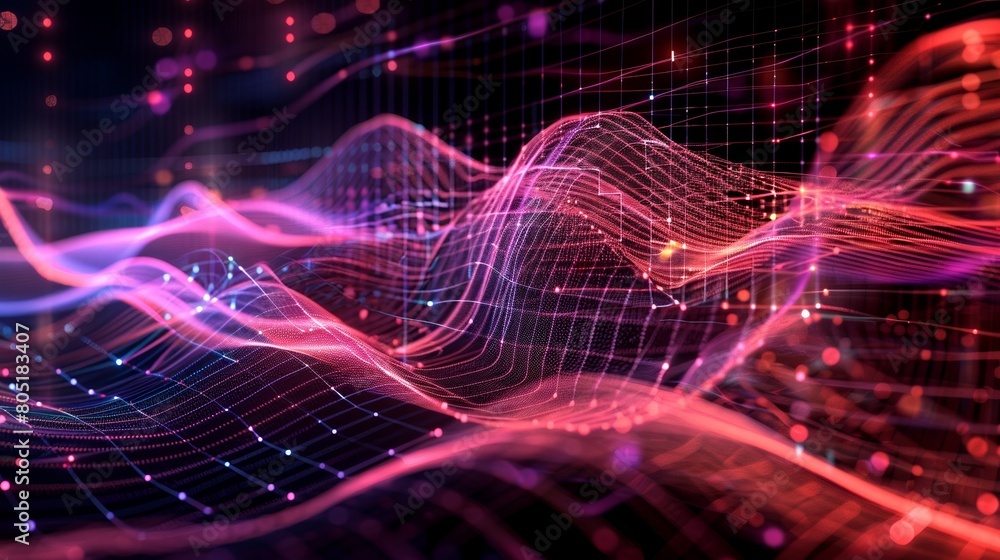 Poster a red and purple wave pattern with a black background