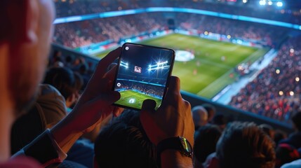 A man using mobile with stadium in background