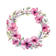 Watercolor Pink Floral Wreath on transparent Background