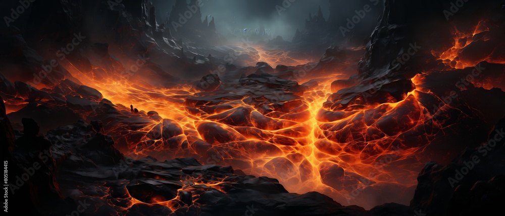 Wall mural abstract background of extinct lava with red gaps.