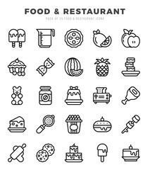 Food and Restaurant icons set. Collection of simple Lineal web icons.