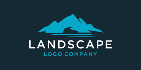 Mountain Landscape Silhouette logo design inspiration with river template