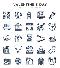 Valentine'S Day Two Color icons collection. 25 icon set. Vector illustration.