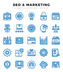 Set of simple Two Color SEO & Marketing Icons. Two Color art icons pack.