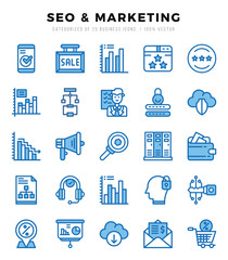 SEO & Marketing Two Color icons collection. 25 icon set in a Two Color design.