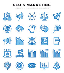 Set of SEO & Marketing Icons. Simple Two Color art style icons pack.