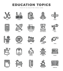 Set of Education Topics Icons. Simple Lineal art style icons pack.