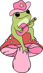 groovy frog with guitar cartoon doodle