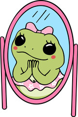 Retro groovy frog in mirrow cartoon doodle self love