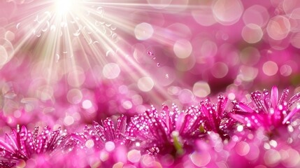   A tight shot of a pink blossom featuring a sunburst design in its center against a blurred backdrop - Powered by Adobe