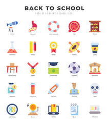 Vector icons set of Back To School. Flat style Icons.