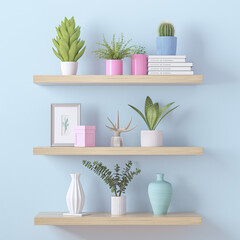 Contemporary Home Shelf Decor with Plants and Modern Vases
