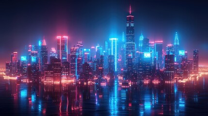 Fototapeta premium a sci-fi urban landscape that merges neon-lit virtual architecture with realistic night