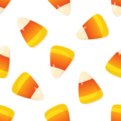 Candy corns on white background. Vector seamless pattern. Best for textile, wallpapers, wrapping paper, package and festive decoration.