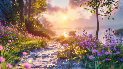 Obraz premium Colorful spring meadow blooming with a variety of flowers, offering a vibrant and fresh natural scene
