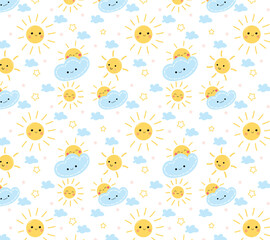 Cute pattern with sun and clouds