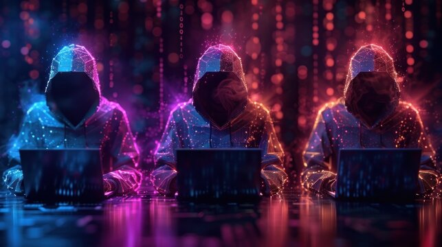 Group of hooded hackers in cybersecurity concept