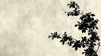   A tree branch with leaves, silhouetted against a grungy background