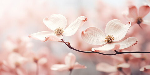 Soft pink cherry blossoms in full bloom, captured up close. Delicate flowers exude an air of elegance and beauty, casting a gentle pink hue.