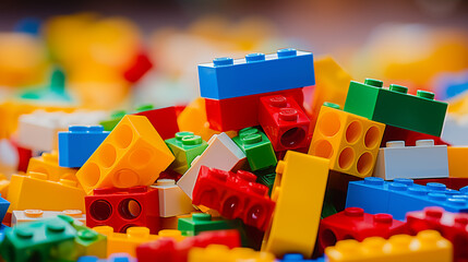 Naklejka premium Stack of Colorful Interlocking Plastic Blocks