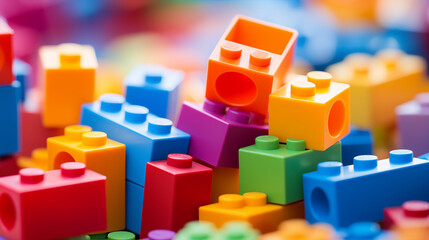 Vibrant Assorted Plastic Building Blocks Close-up