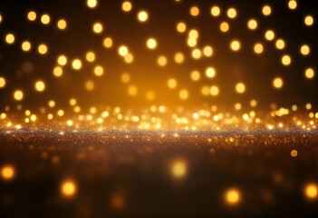 Obraz premium A close-up of defocused gold glitter lights against a black background