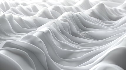   A tight shot of a white fabric, featuring undulating lines prominently in its heart, illuminated from above by gentle light