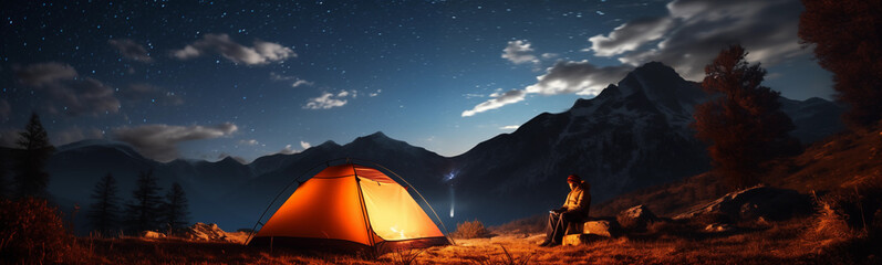 Campfire under cloudy night sky embracing tranquility desert night outing and night camping