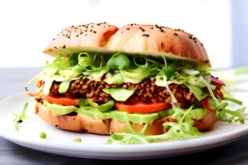 sandwich with ham and vegetables