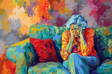 A woman sitting on a couch. Suitable for lifestyle and home decor concepts