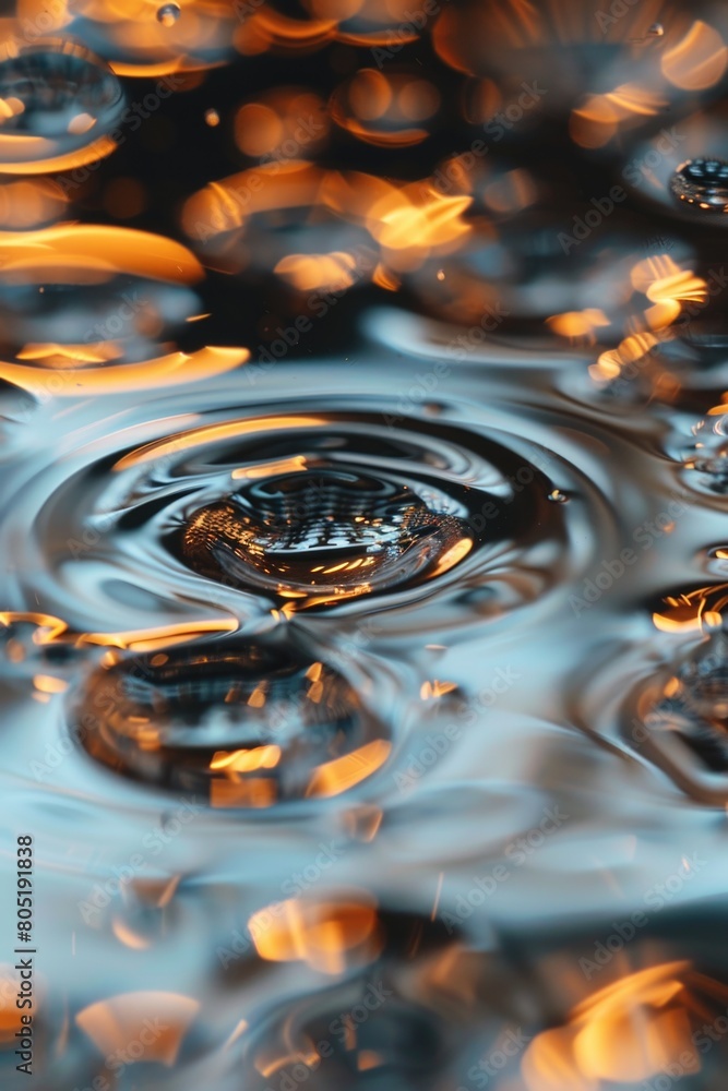 Poster close up of a water drop in a pool of water. suitable for nature and abstract concepts