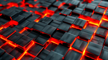 Obraz premium 3d render, red neon lines, geometric square shapes.abstract background 