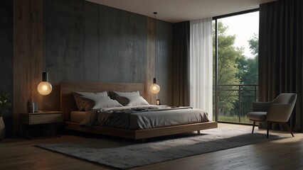 modern and minimal bedroom interior design, cinematic lighting 
