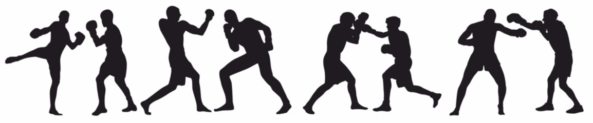 Boxer silhouette. Set of boxer fighter silhouette. 