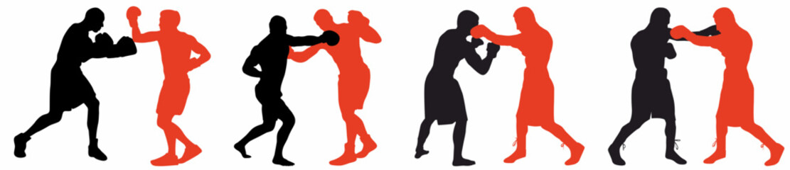 Boxing silhouette. Collection of boxing player in white background. 