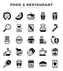 Vector icons set of Food and Restaurant. Lineal Filled style Icons.
