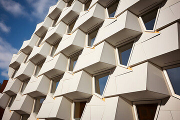 Modern architecture, detail of the facade of a modern apartment building, urban geometry