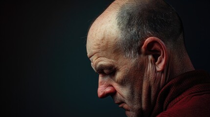 Obraz premium A close-up image of a man with a bald head. Suitable for various concepts
