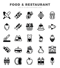 Set of Food and Restaurant icons in Lineal Filled style. Lineal Filled Icons symbol collection.