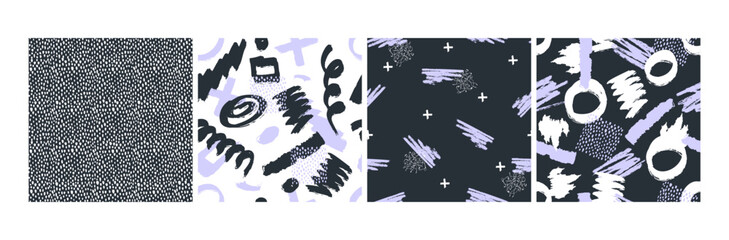 Seamless abstract hand drawn brushstroke grunge shapes pattern texture . Simple modern geometric chevron print in vector Hand drawn hipster stylish pattern